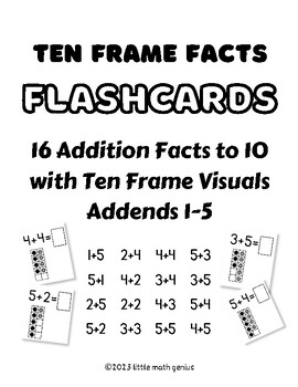 Preview of Addition Flash Cards - Facts to 10 with Ten Frame Visuals - Addends 1 through 5