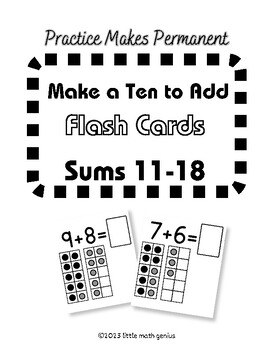 Preview of Addition Flash Cards - Make a 10 to Add Strategy with Ten Frame Visuals