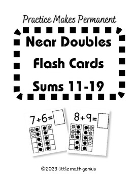 Preview of Addition Flash Cards - Near Doubles Facts to 19 with Ten Frames - Addends 5-10