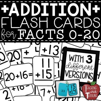 Preview of Addition Flash Cards for Facts 0-20 {with Answers on the Back}