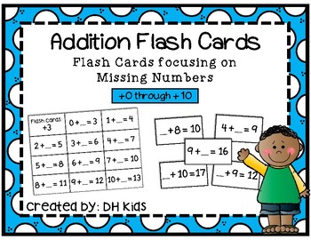 Preview of Addition Flash Cards with Missing Numbers - Math Flash Cards