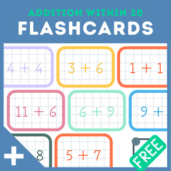 Preview of Addition Flashcards | Facts Within 20 | Answers On Back | FREE Flashcards