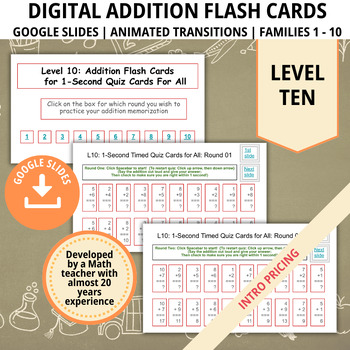 Preview of Addition Flashcards, Level 10, Math Practice, Math Facts, Flash Cards Homeschool