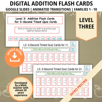 Preview of Addition Flashcards, Level 3, Math Practice, Math Facts, Flash Cards, Homeschool