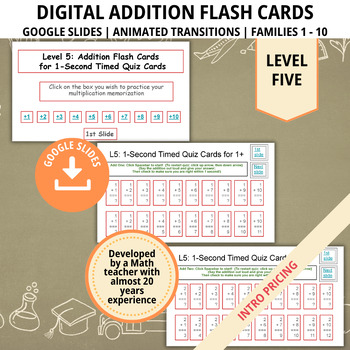 Preview of Addition Flashcards, Level 5, Math Practice, Math Facts, Flash Cards, Homeschool