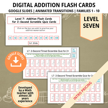 Preview of Addition Flashcards, Level 7, Math Practice, Math Facts, Flash Cards, Homeschool