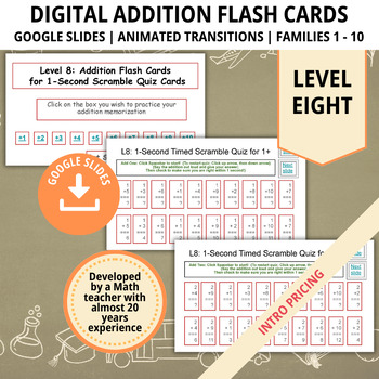 Preview of Addition Flashcards, Level 8, Math Practice, Math Facts, Flash Cards, Homeschool