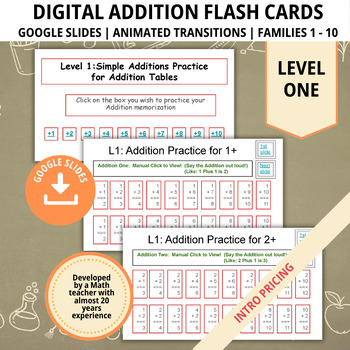 Preview of Addition Flashcards, Level 1,Math Practice, Math Facts, Flash Cards, Homeschool