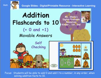 Preview of Addition Flashcards to 10 (+0 and +1) - Google Slides/Digital/Printable