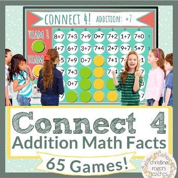 Preview of Addition Game Connect Four 4 Knock Out Your Fact Family Practice Plus 1 to 12