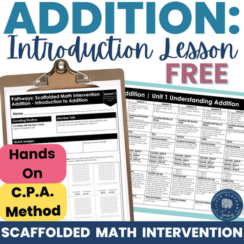 Preview of Addition Hands on Math Activities Math Lesson Plans 1st & 2nd FREE Intervention