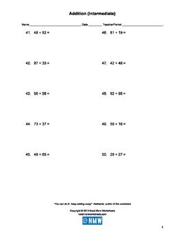 Addition (Intermediate) by Need More Worksheets | TPT