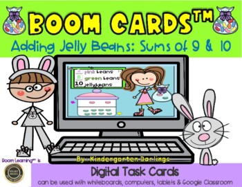 Preview of Addition: Jelly Bean Adding Sums of 9 and 10 - Boom Cards for Distance Learning