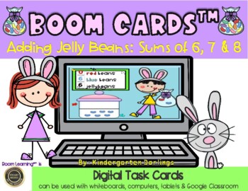 Preview of Addition: Jelly Bean Adding sums of 6, 7 and 8 - Boom Cards for Distance Learnin