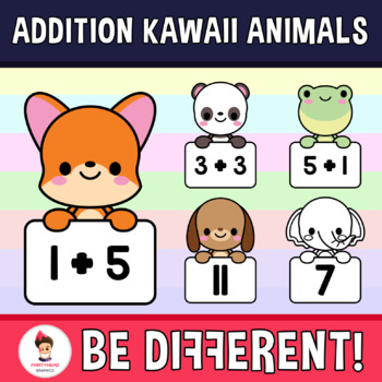 Preview of Addition Kawaii Animals Clipart Math Basic Operations Back To School