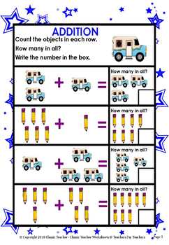 Addition-Adding Sets of Objects & Writing the Sum - Kindergarten