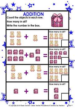 Addition-adding Sets Of Objects & Writing The Sum - Kindergarten