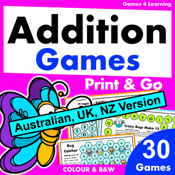 Preview of Insect Friends Addition Facts Maths Board Games [Australia UK NZ Edition]