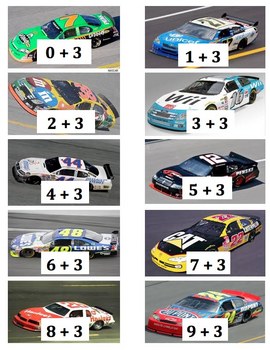 Preview of Addition Math Center Games - NASCAR Race Car Theme
