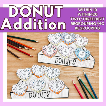 Preview of Addition Math Craft - Valentine's Day Craft - Donut Activities