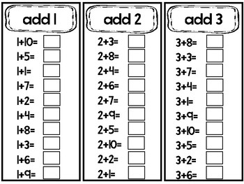 Preview of Addition Math Fact Fluency Strips. Math Addition Practice.