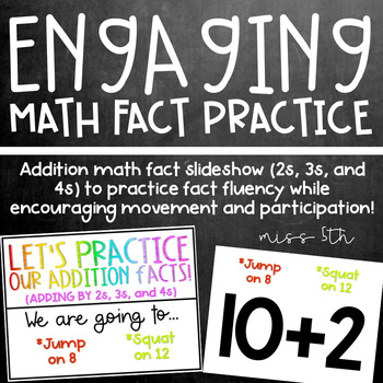 Preview of Addition Math Fact Practice- 3s, 4s, and 5s- Active, engaging slideshows!