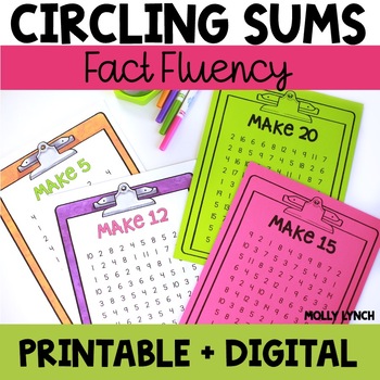 Preview of Math Fact Fluency Sums to 20-Circle the Sum Addition Games 1st & 2nd Math Game
