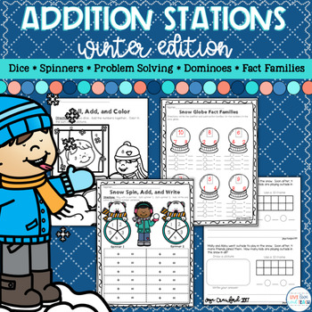 Preview of Addition Math Stations -Winter Theme