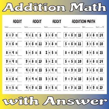 Preview of Addition Math with Answer for Kids