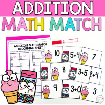 Addition Memory Match Math Game 1st Grade Math Centers by Happy Hearts ...