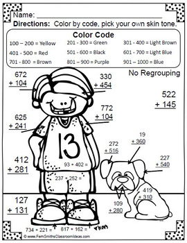 3rd Grade Go Math 1.7 Color By Numbers Addition of Multi-Digit Numbers ...