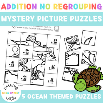 Preview of Addition Mystery Picture Puzzle No Regrouping Ocean Themed