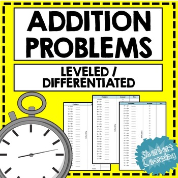 Preview of Addition Fluency Practice - Quick Number Facts Problems - Differentiated + Timed
