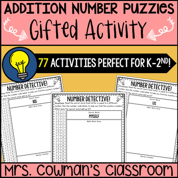 Addition Number Puzzles - Gifted Activity or Extension by Mrs Cowmans ...