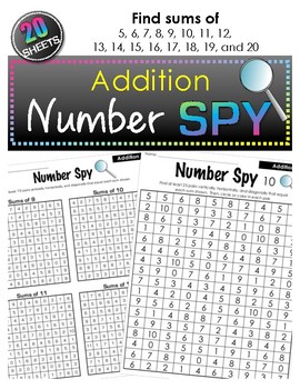 Preview of Addition Number SPY - 20 Sheets (Adding Sums 5 to 20)