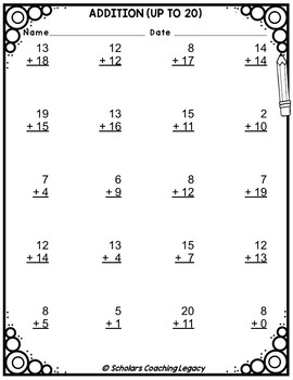 Addition Numbers Up to 20 with & without Regrouping Worksheet Math Problems