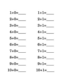 addition numbers zero and one kindergarten math center recognition printable
