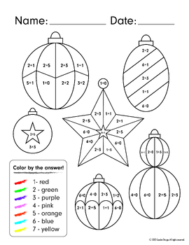 Preview of Addition Ornament Coloring Page! Winter & Christmas Math Art Activity
