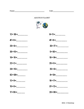 Preview of Single and Double-Digit Addition Planet