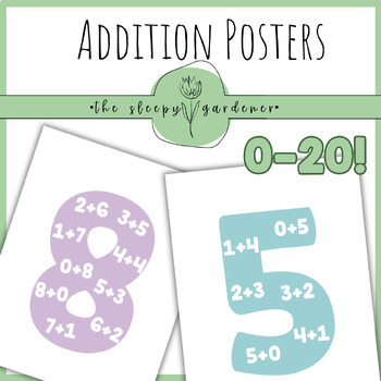 Preview of Addition Posters 0-20, Addition Facts, Mental Math, Rainbow