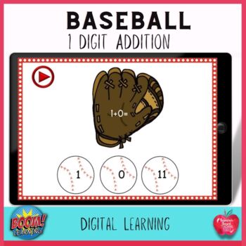 Preview of Addition Practice Boom Cards: Baseball theme