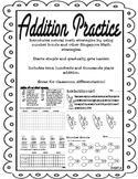 Addition Practice Singapore Methods up to Thousands Place