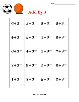 addition practice sports 1 9 worksheets by kids math zone tpt