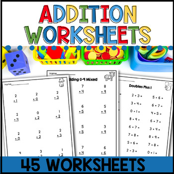 Preview of Addition Practice Worksheets for Kindergarten and First Grade