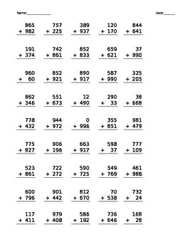 Preview of Addition Practice with up to 4 digits (Editable)