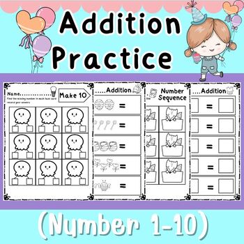 Preview of Addition Practice worksheets (Numbers 1-10)