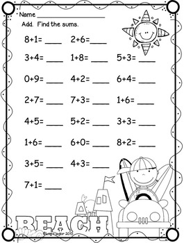 Addition Printables- Sums to 10 by Lori Flaglor | TpT
