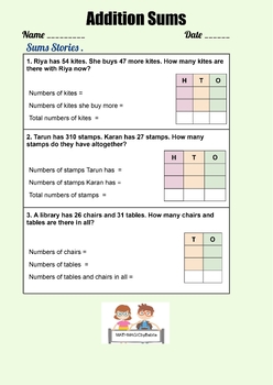 Preview of Addition Problem Solving Sums