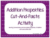 Addition Properties Cut and Paste Activity