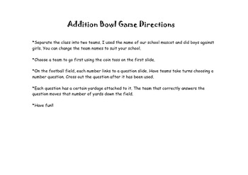 Preview of Addition Review Game